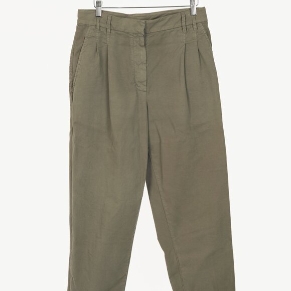 Brunello Cucinelli AW/22 Green Cotton Monili-Beaded Pleated Tapered Pants - Picture 1 of 13